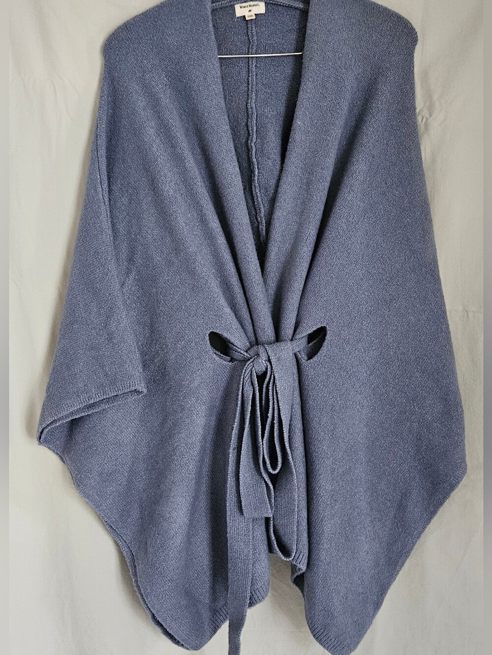 World Market Blue Knit Wrap Cardigan with Tie